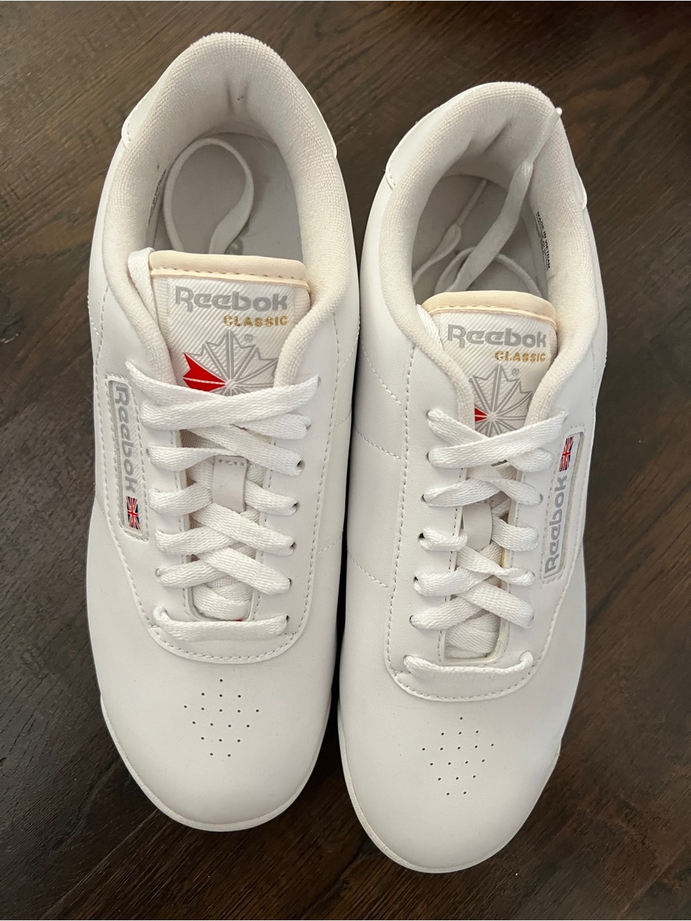 Reebok White Leather Women’s Sneakers with Red Accent